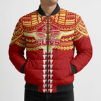 Personalized Gold Coast Suns Bomber Puffer Jacket Polynesian Tribal Pattern Heritage Football