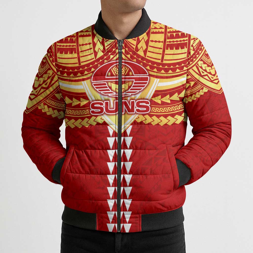 Personalized Gold Coast Suns Bomber Puffer Jacket Polynesian Tribal Pattern Heritage Football