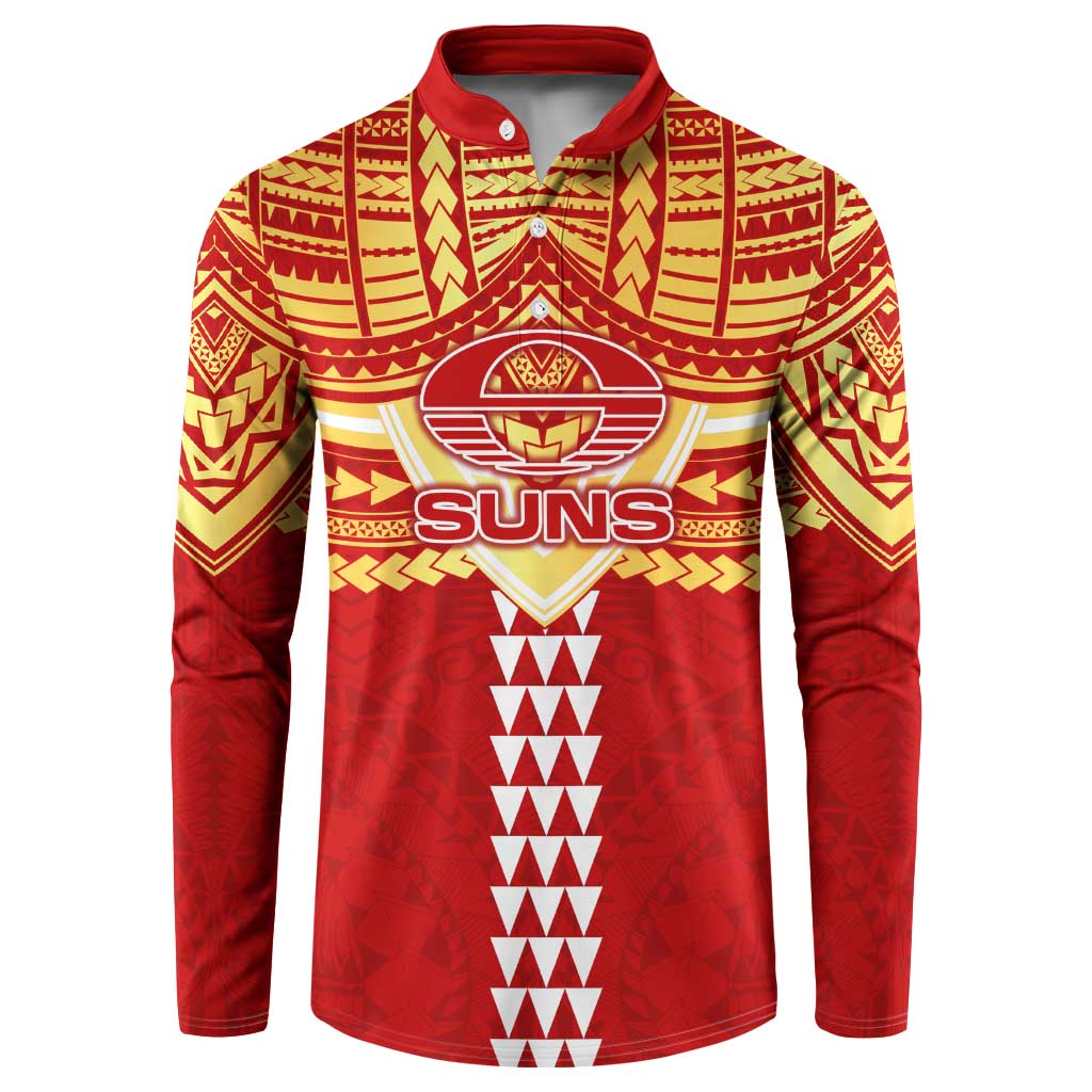 Personalized Gold Coast Suns Button Sweatshirt Polynesian Tribal Pattern Heritage Football