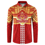 Personalized Gold Coast Suns Button Sweatshirt Polynesian Tribal Pattern Heritage Football
