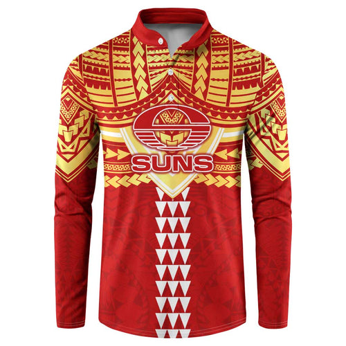 Personalized Gold Coast Suns Button Sweatshirt Polynesian Tribal Pattern Heritage Football