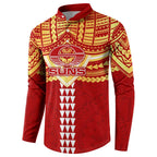 Personalized Gold Coast Suns Button Sweatshirt Polynesian Tribal Pattern Heritage Football