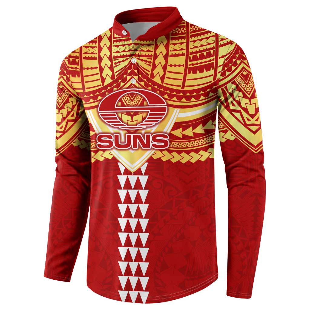 Personalized Gold Coast Suns Button Sweatshirt Polynesian Tribal Pattern Heritage Football