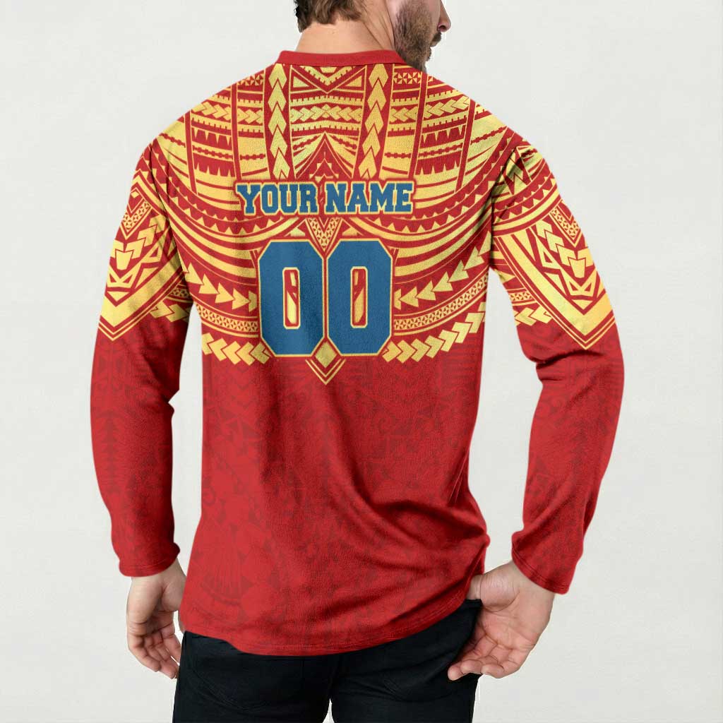 Personalized Gold Coast Suns Button Sweatshirt Polynesian Tribal Pattern Heritage Football