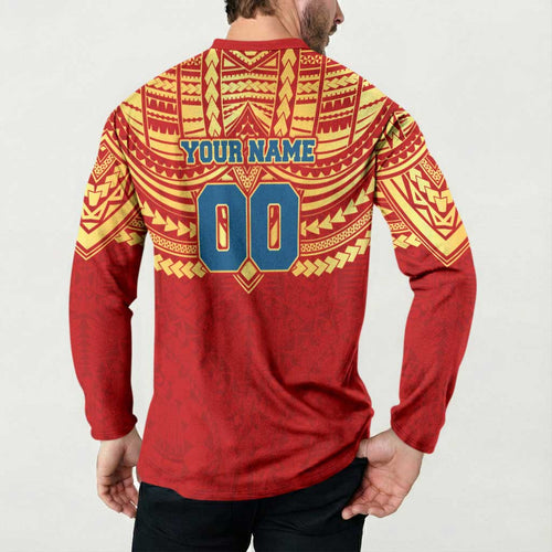 Personalized Gold Coast Suns Button Sweatshirt Polynesian Tribal Pattern Heritage Football