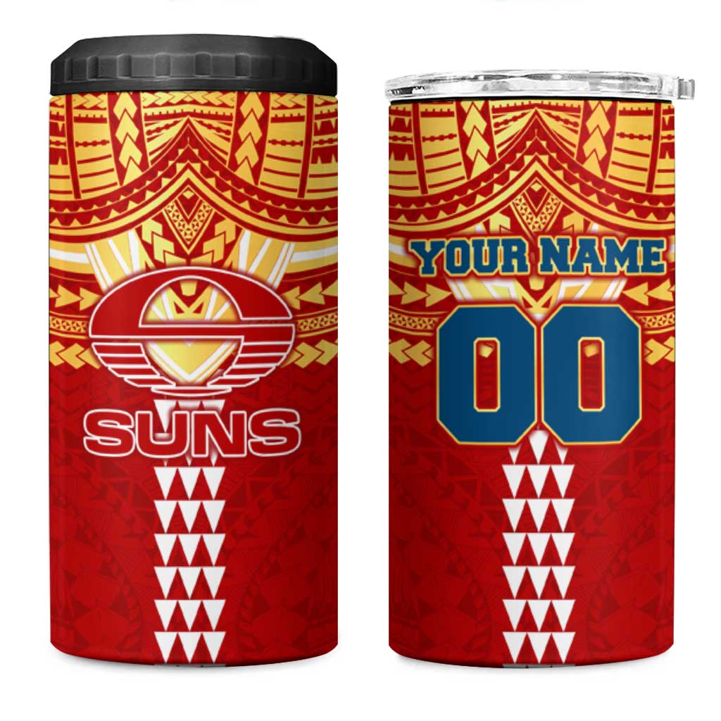 Personalized Gold Coast Suns 4 in 1 Can Cooler Tumbler Polynesian Tribal Pattern Heritage Football