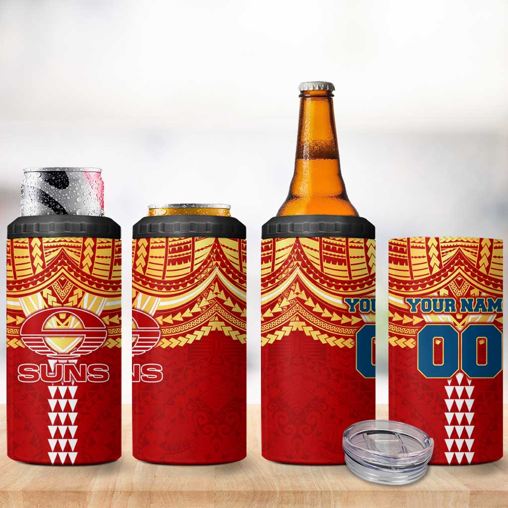 Personalized Gold Coast Suns 4 in 1 Can Cooler Tumbler Polynesian Tribal Pattern Heritage Football