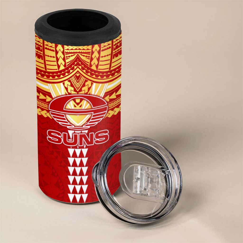 Personalized Gold Coast Suns 4 in 1 Can Cooler Tumbler Polynesian Tribal Pattern Heritage Football