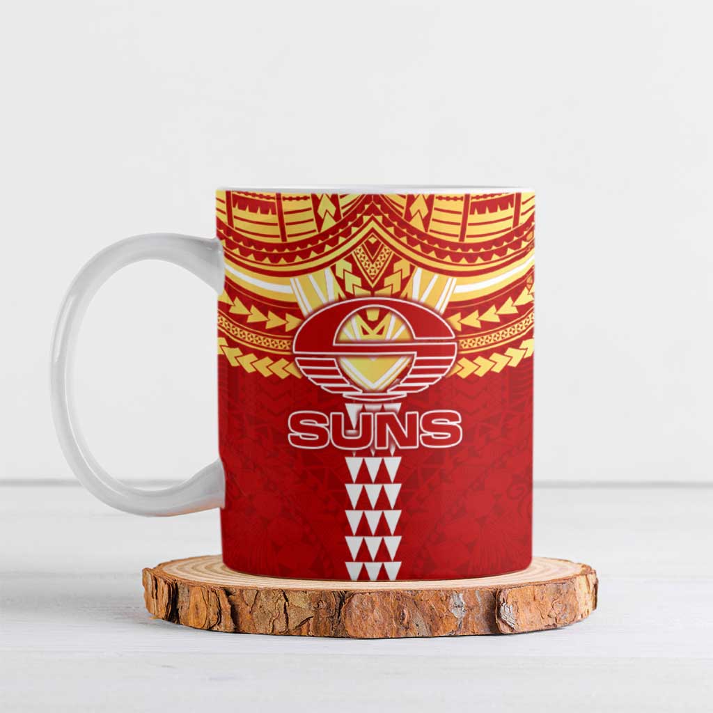 Personalized Gold Coast Suns Ceramic Mug Polynesian Tribal Pattern Heritage Football