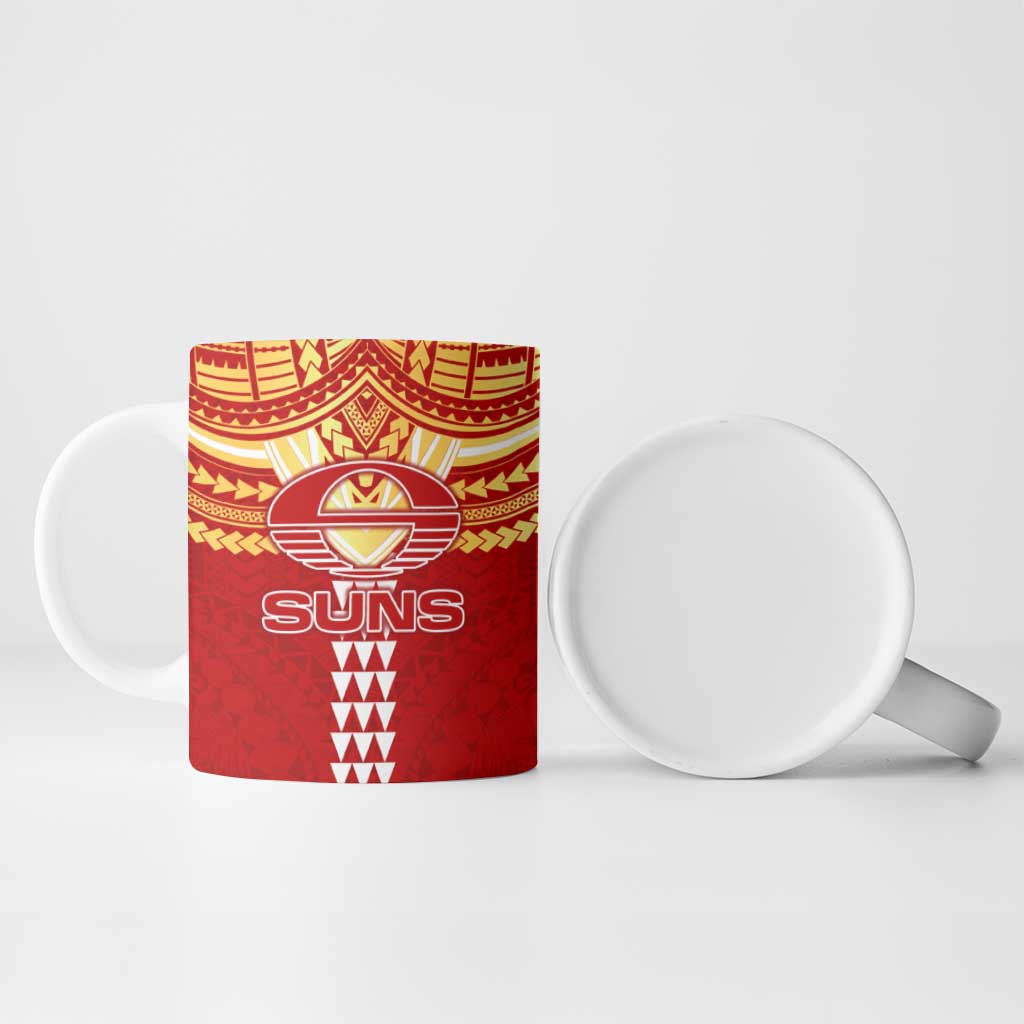 Personalized Gold Coast Suns Ceramic Mug Polynesian Tribal Pattern Heritage Football