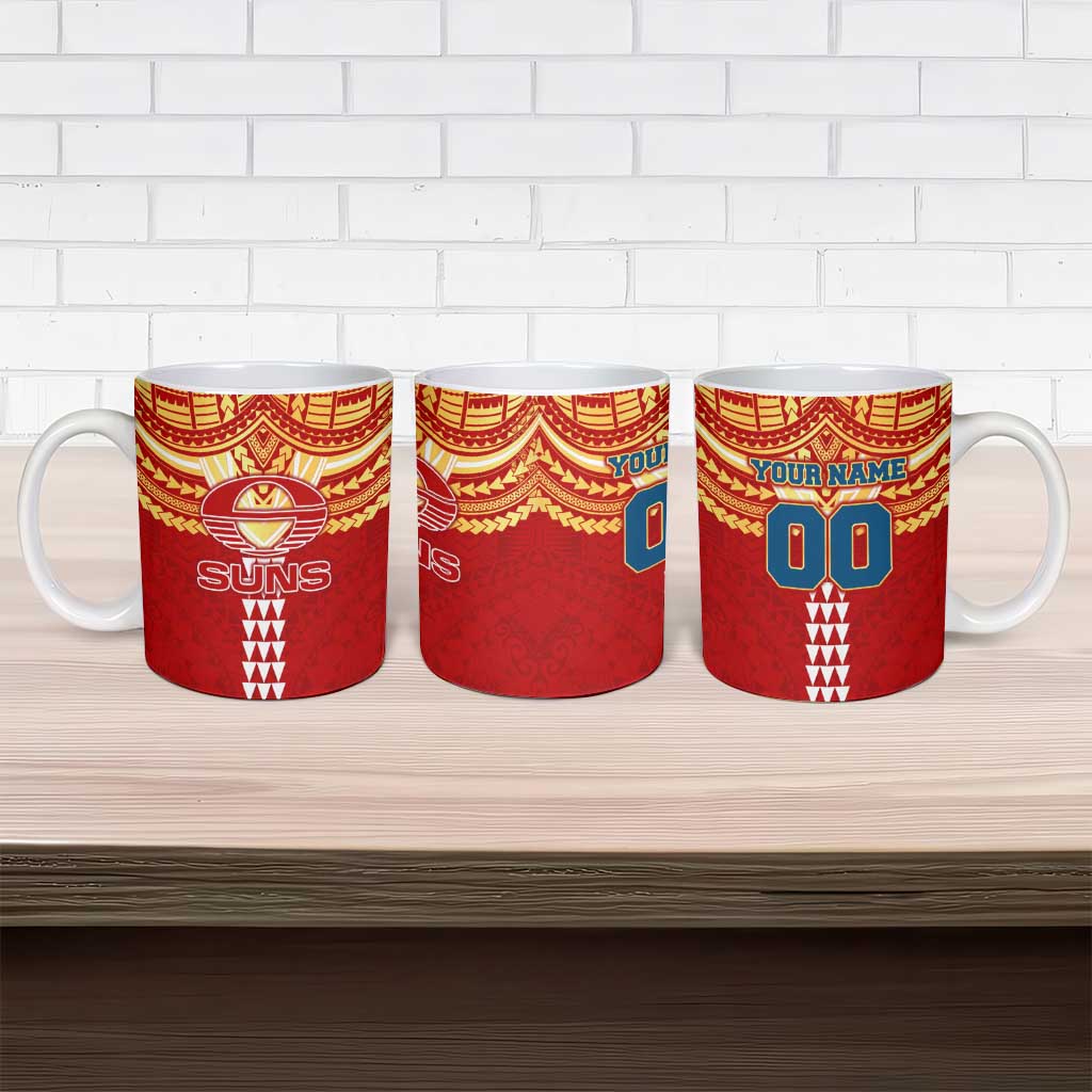 Personalized Gold Coast Suns Ceramic Mug Polynesian Tribal Pattern Heritage Football