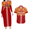Personalized Gold Coast Suns Couples Matching Long Sleeve Bodycon Dress and Hawaiian Shirt Polynesian Tribal Pattern Heritage Football