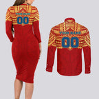 Personalized Gold Coast Suns Couples Matching Long Sleeve Bodycon Dress and Long Sleeve Button Shirt Polynesian Tribal Pattern Heritage Football