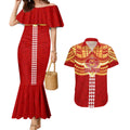 Personalized Gold Coast Suns Couples Matching Mermaid Dress and Hawaiian Shirt Polynesian Tribal Pattern Heritage Football