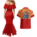 Personalized Gold Coast Suns Couples Matching Mermaid Dress and Hawaiian Shirt Polynesian Tribal Pattern Heritage Football