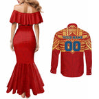 Personalized Gold Coast Suns Couples Matching Mermaid Dress and Long Sleeve Button Shirt Polynesian Tribal Pattern Heritage Football