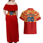Personalized Gold Coast Suns Couples Matching Off Shoulder Maxi Dress and Hawaiian Shirt Polynesian Tribal Pattern Heritage Football