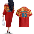 Personalized Gold Coast Suns Couples Matching Off The Shoulder Long Sleeve Dress and Hawaiian Shirt Polynesian Tribal Pattern Heritage Football