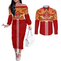 Personalized Gold Coast Suns Couples Matching Off The Shoulder Long Sleeve Dress and Long Sleeve Button Shirt Polynesian Tribal Pattern Heritage Football