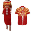 Personalized Gold Coast Suns Couples Matching Puletasi and Hawaiian Shirt Polynesian Tribal Pattern Heritage Football