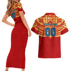 Personalized Gold Coast Suns Couples Matching Short Sleeve Bodycon Dress and Hawaiian Shirt Polynesian Tribal Pattern Heritage Football