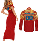 Personalized Gold Coast Suns Couples Matching Short Sleeve Bodycon Dress and Long Sleeve Button Shirt Polynesian Tribal Pattern Heritage Football