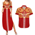 Personalized Gold Coast Suns Couples Matching Summer Maxi Dress and Hawaiian Shirt Polynesian Tribal Pattern Heritage Football