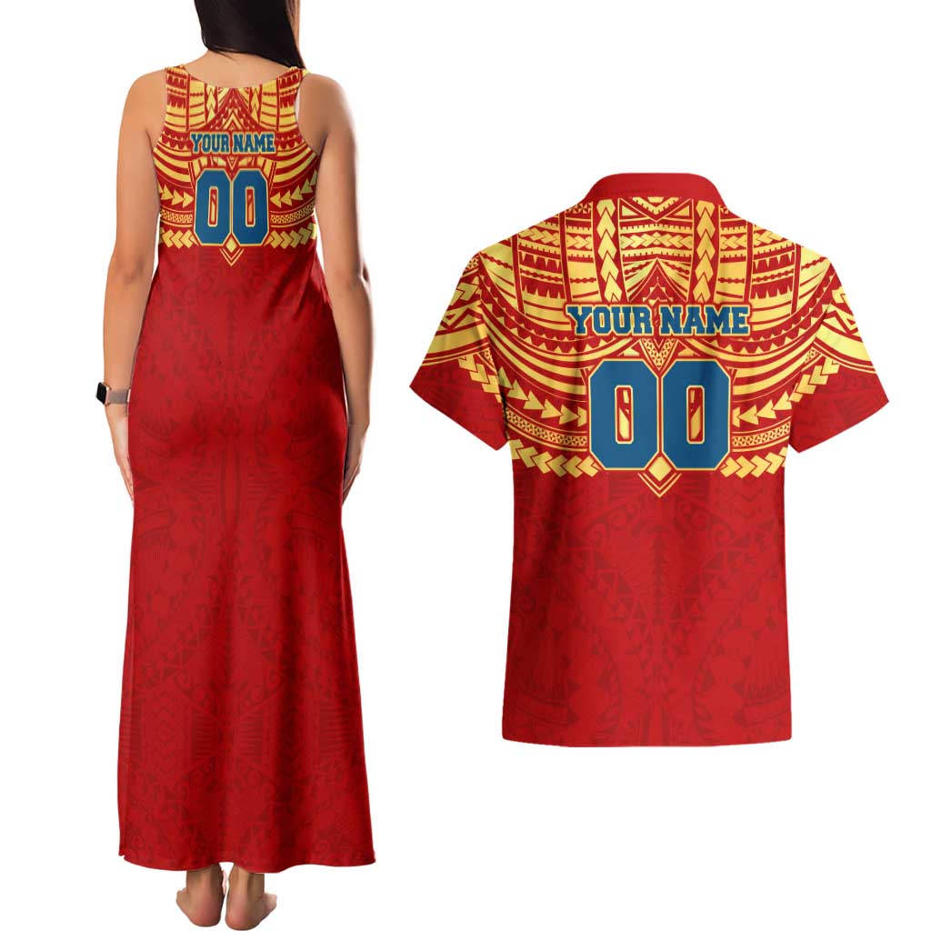 Personalized Gold Coast Suns Couples Matching Tank Maxi Dress and Hawaiian Shirt Polynesian Tribal Pattern Heritage Football