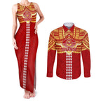 Personalized Gold Coast Suns Couples Matching Tank Maxi Dress and Long Sleeve Button Shirt Polynesian Tribal Pattern Heritage Football