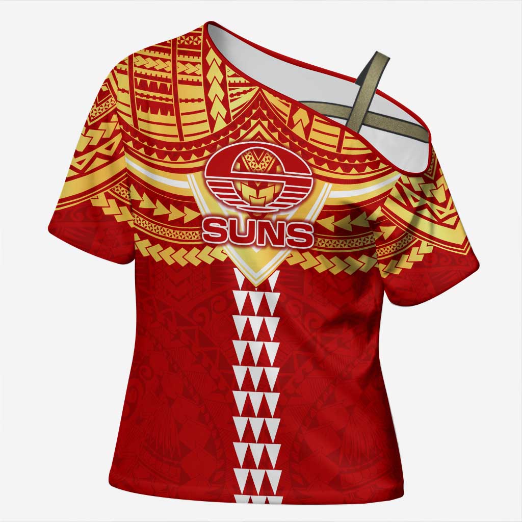 Personalized Gold Coast Suns Cross Shoulder Shirt Polynesian Tribal Pattern Heritage Football