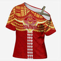 Personalized Gold Coast Suns Cross Shoulder Shirt Polynesian Tribal Pattern Heritage Football