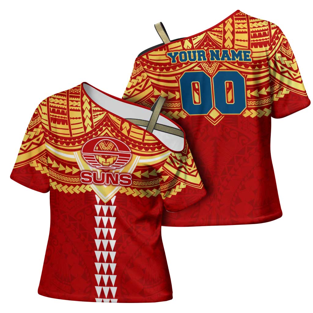 Personalized Gold Coast Suns Cross Shoulder Shirt Polynesian Tribal Pattern Heritage Football