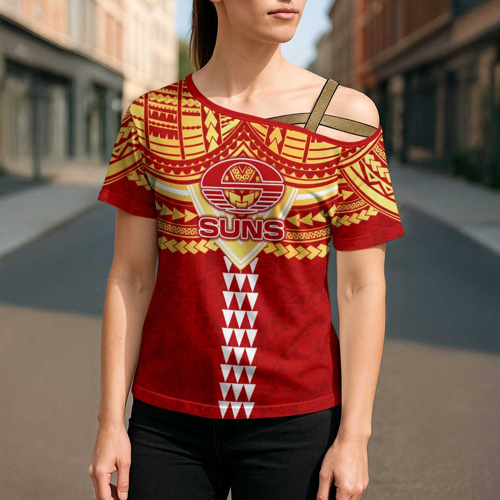 Personalized Gold Coast Suns Cross Shoulder Shirt Polynesian Tribal Pattern Heritage Football
