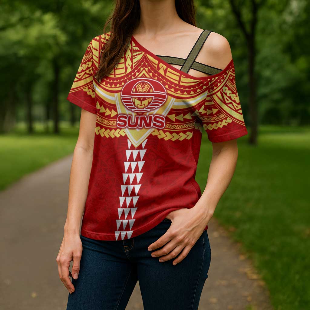 Personalized Gold Coast Suns Cross Shoulder Shirt Polynesian Tribal Pattern Heritage Football