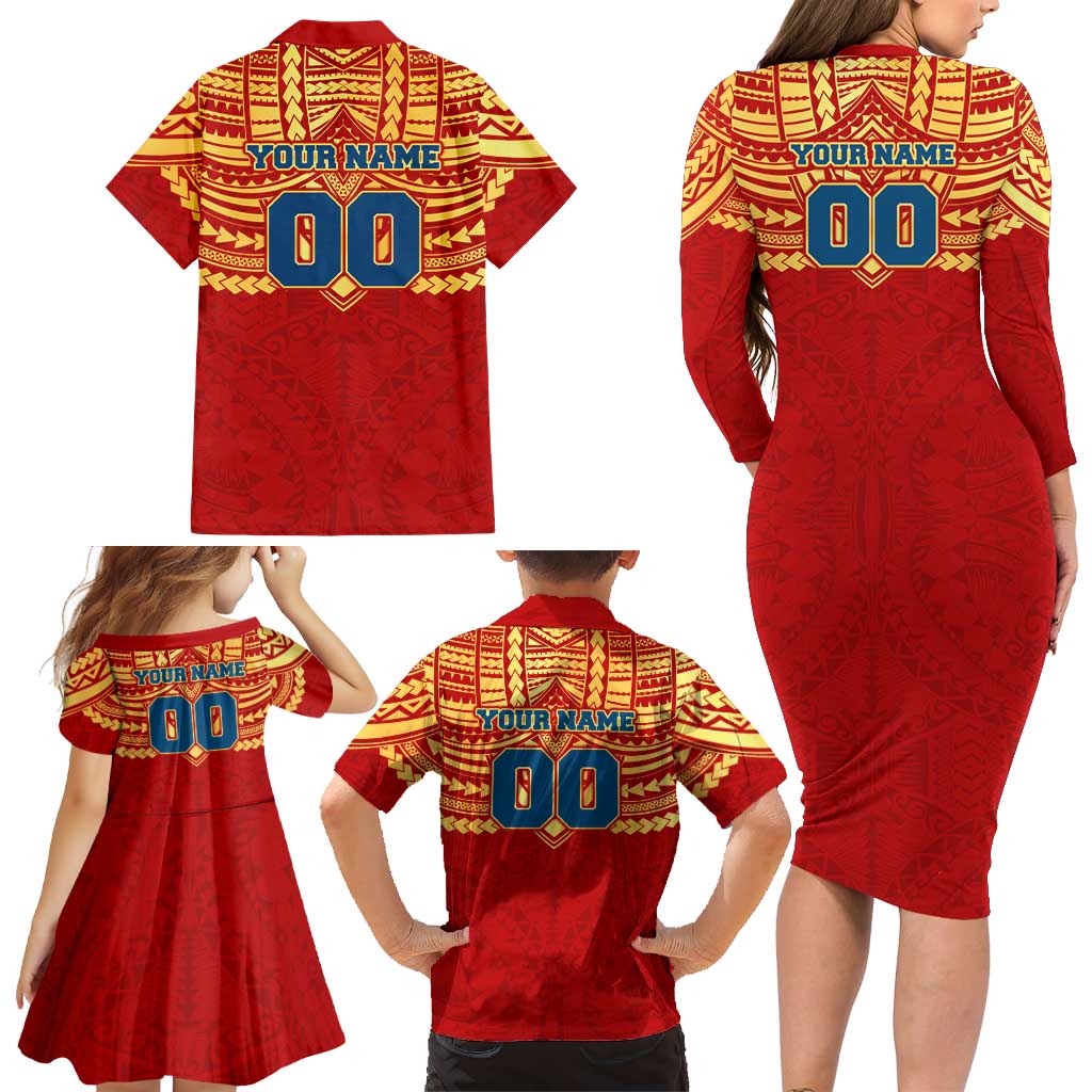 Personalized Gold Coast Suns Family Matching Long Sleeve Bodycon Dress and Hawaiian Shirt Polynesian Tribal Pattern Heritage Football