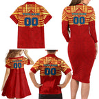 Personalized Gold Coast Suns Family Matching Long Sleeve Bodycon Dress and Hawaiian Shirt Polynesian Tribal Pattern Heritage Football