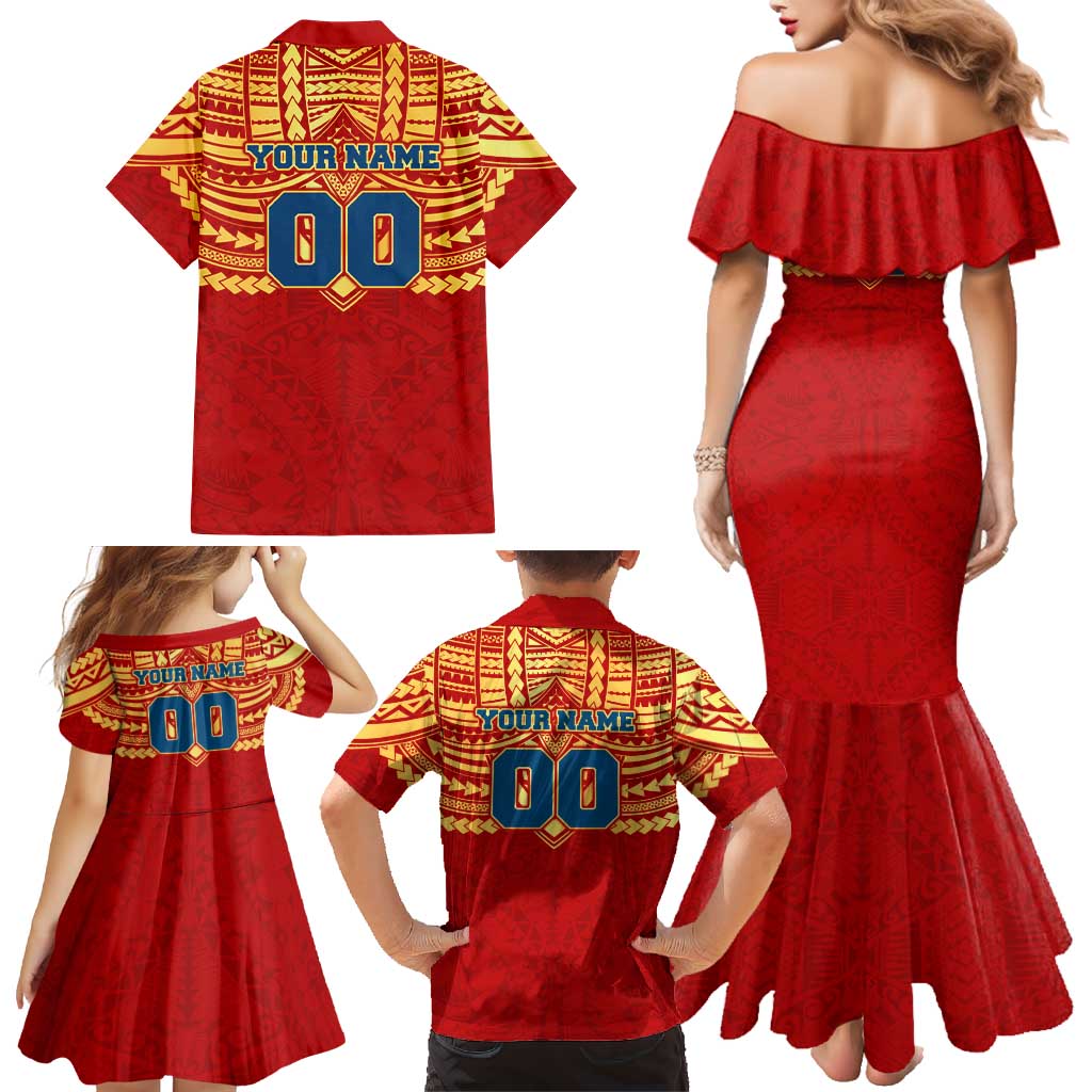 Personalized Gold Coast Suns Family Matching Mermaid Dress and Hawaiian Shirt Polynesian Tribal Pattern Heritage Football