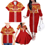 Personalized Gold Coast Suns Family Matching Off The Shoulder Long Sleeve Dress and Hawaiian Shirt Polynesian Tribal Pattern Heritage Football