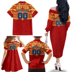 Personalized Gold Coast Suns Family Matching Off The Shoulder Long Sleeve Dress and Hawaiian Shirt Polynesian Tribal Pattern Heritage Football