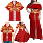 Personalized Gold Coast Suns Family Matching Off Shoulder Maxi Dress and Hawaiian Shirt Polynesian Tribal Pattern Heritage Football
