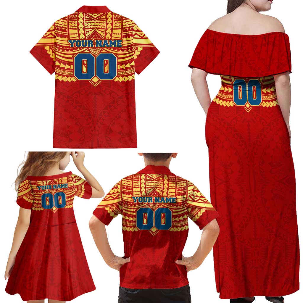 Personalized Gold Coast Suns Family Matching Off Shoulder Maxi Dress and Hawaiian Shirt Polynesian Tribal Pattern Heritage Football
