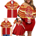 Personalized Gold Coast Suns Family Matching Off Shoulder Short Dress and Hawaiian Shirt Polynesian Tribal Pattern Heritage Football