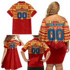 Personalized Gold Coast Suns Family Matching Off Shoulder Short Dress and Hawaiian Shirt Polynesian Tribal Pattern Heritage Football