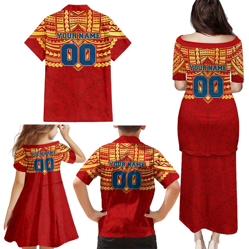 Personalized Gold Coast Suns Family Matching Puletasi and Hawaiian Shirt Polynesian Tribal Pattern Heritage Football