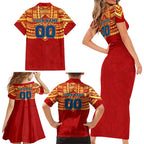 Personalized Gold Coast Suns Family Matching Short Sleeve Bodycon Dress and Hawaiian Shirt Polynesian Tribal Pattern Heritage Football