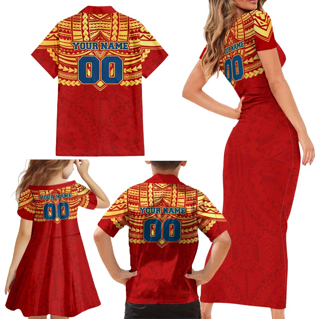 Personalized Gold Coast Suns Family Matching Short Sleeve Bodycon Dress and Hawaiian Shirt Polynesian Tribal Pattern Heritage Football