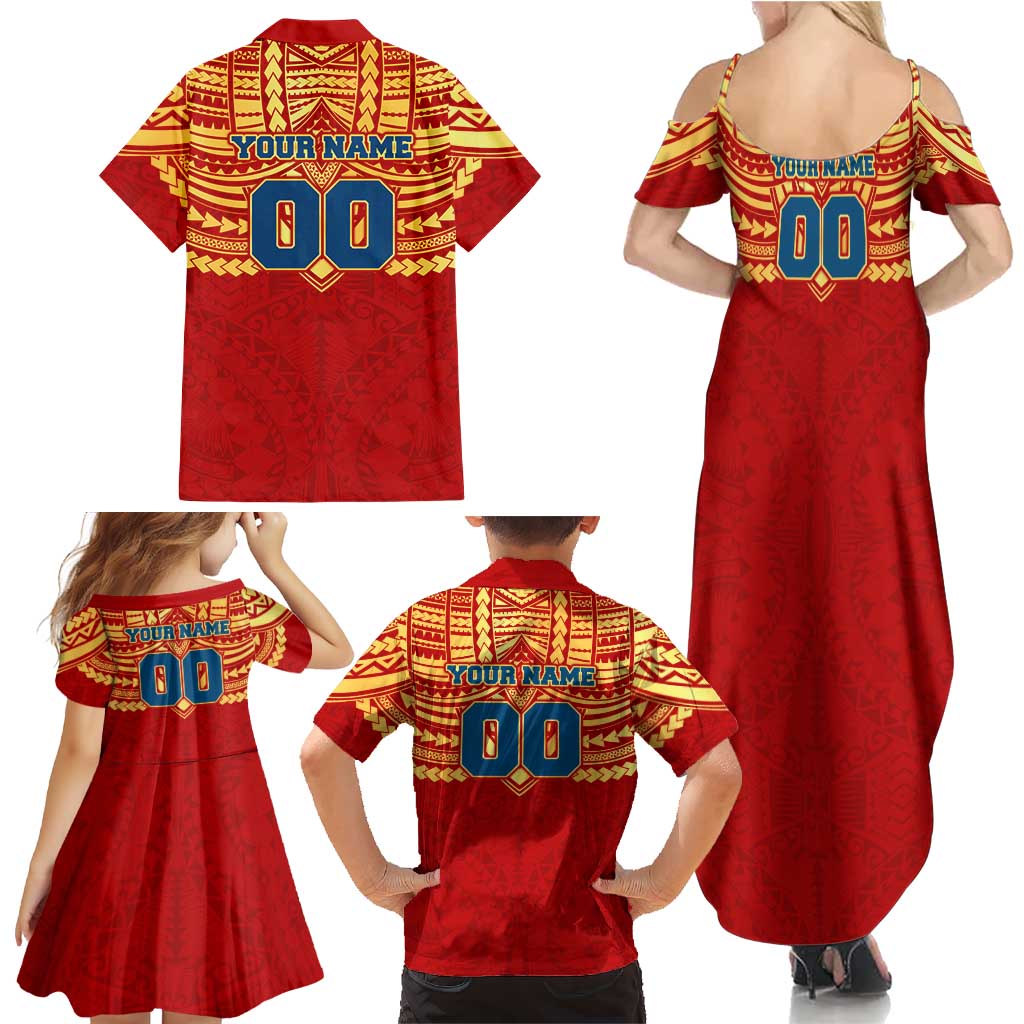 Personalized Gold Coast Suns Family Matching Summer Maxi Dress and Hawaiian Shirt Polynesian Tribal Pattern Heritage Football