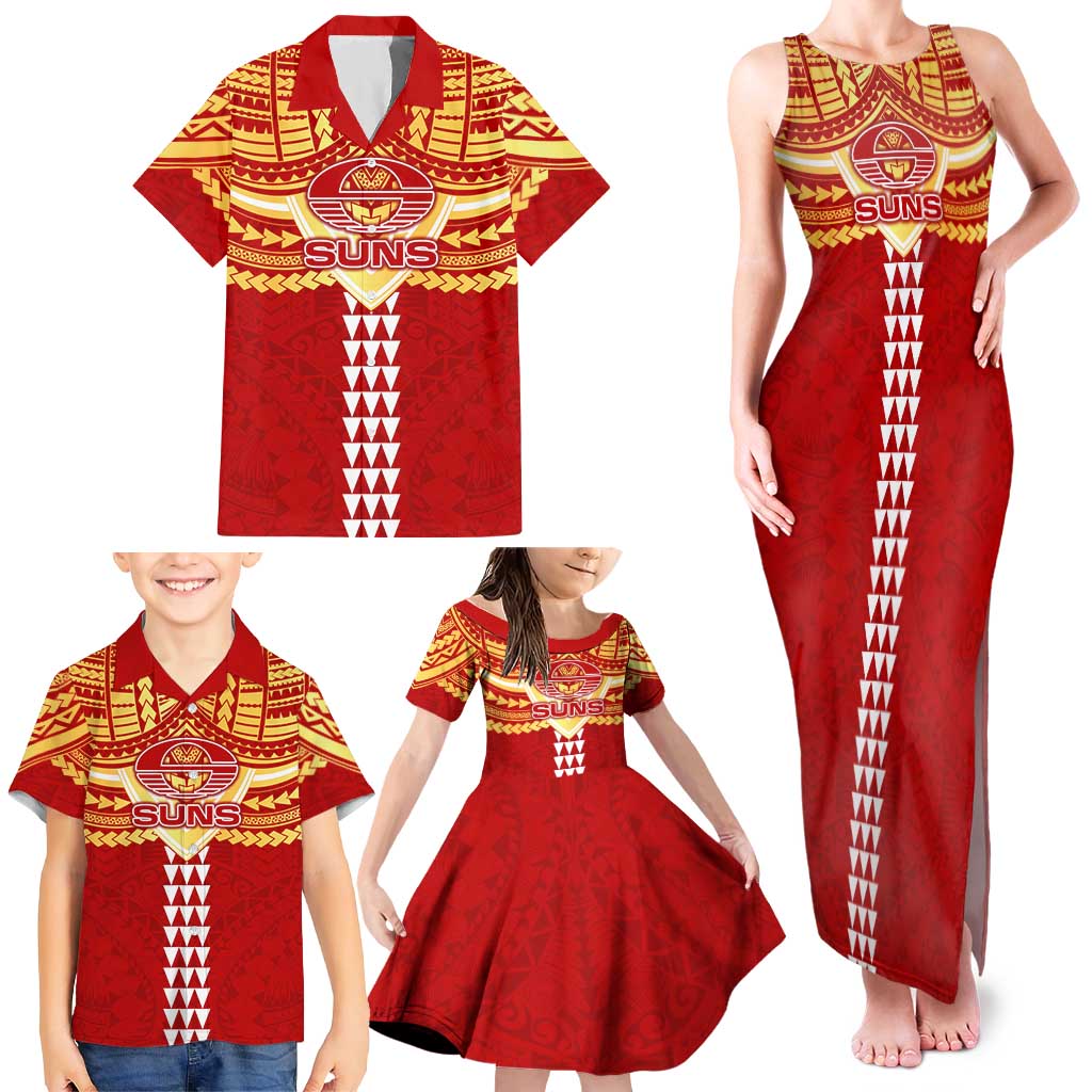 Personalized Gold Coast Suns Family Matching Tank Maxi Dress and Hawaiian Shirt Polynesian Tribal Pattern Heritage Football