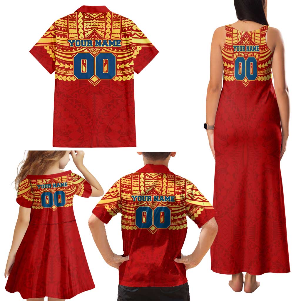 Personalized Gold Coast Suns Family Matching Tank Maxi Dress and Hawaiian Shirt Polynesian Tribal Pattern Heritage Football