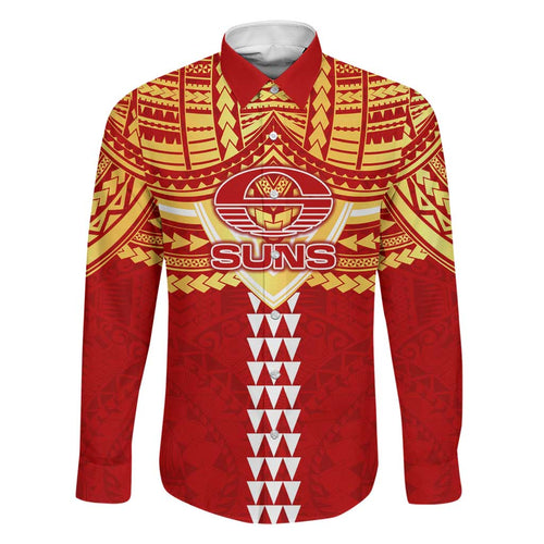 Personalized Gold Coast Suns Family Matching Tank Maxi Dress and Hawaiian Shirt Polynesian Tribal Pattern Heritage Football